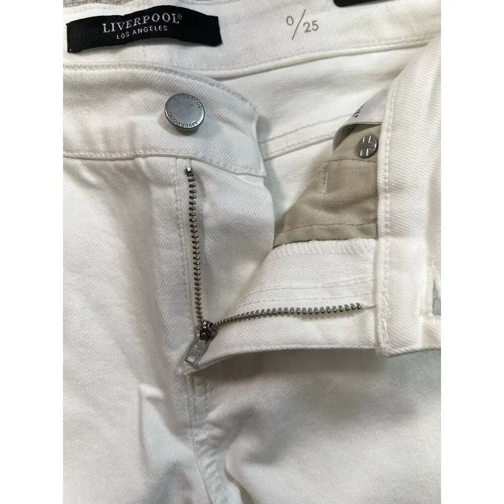 Liverpool the Girlfriend Cuffed JEAN‎ Mid Rise Distressed Denim Bone White 0/25